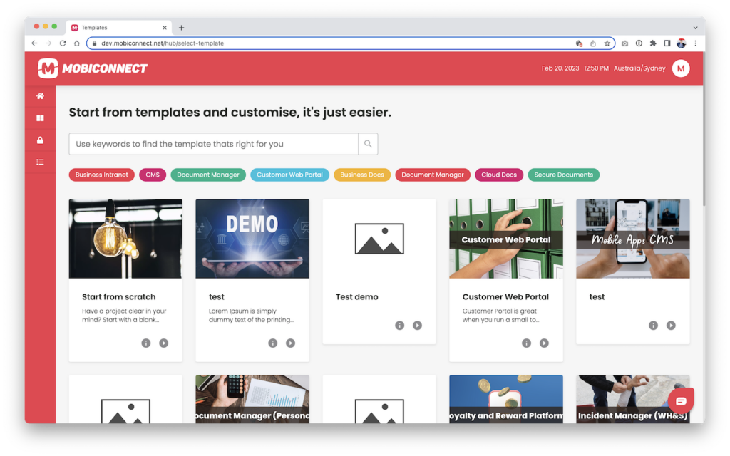 Start building web and mobile apps easily with mobiconnect templates